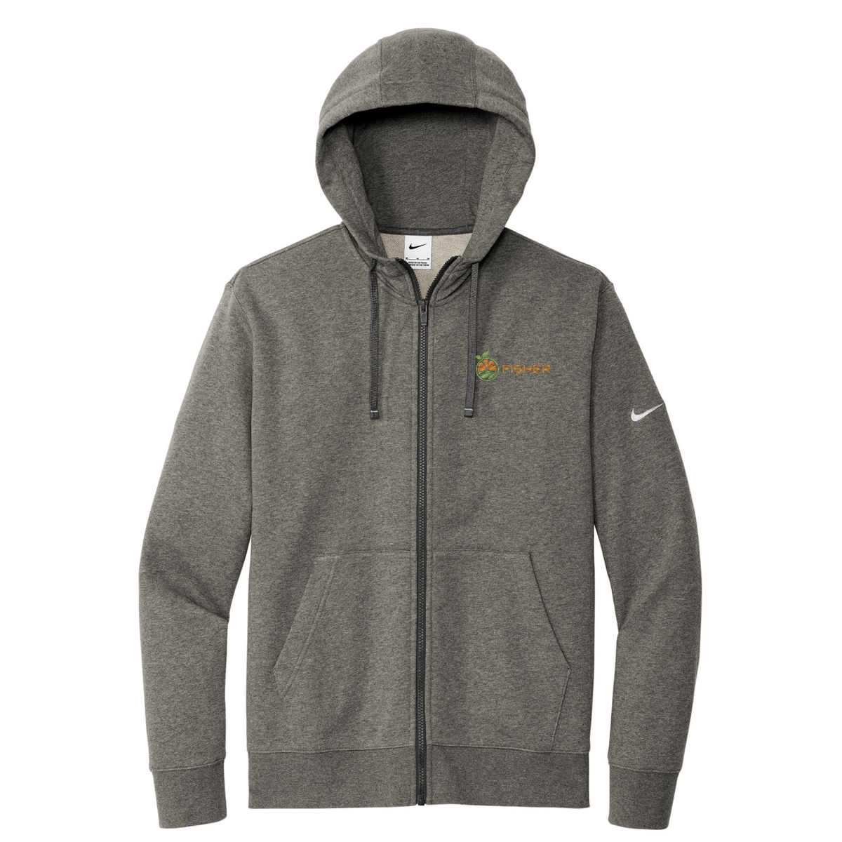 Nike Club Fleece Sleeve Swoosh Full-Zip Hoodie - Embroidered — Charcoal Heather