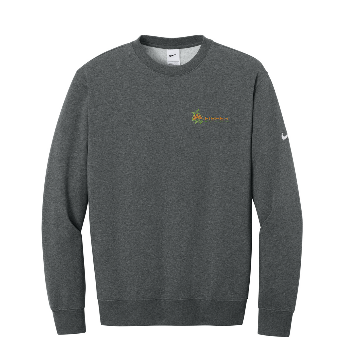 Nike Club Fleece Sleeve Swoosh Crew - Embroidered — Charcoal Heather