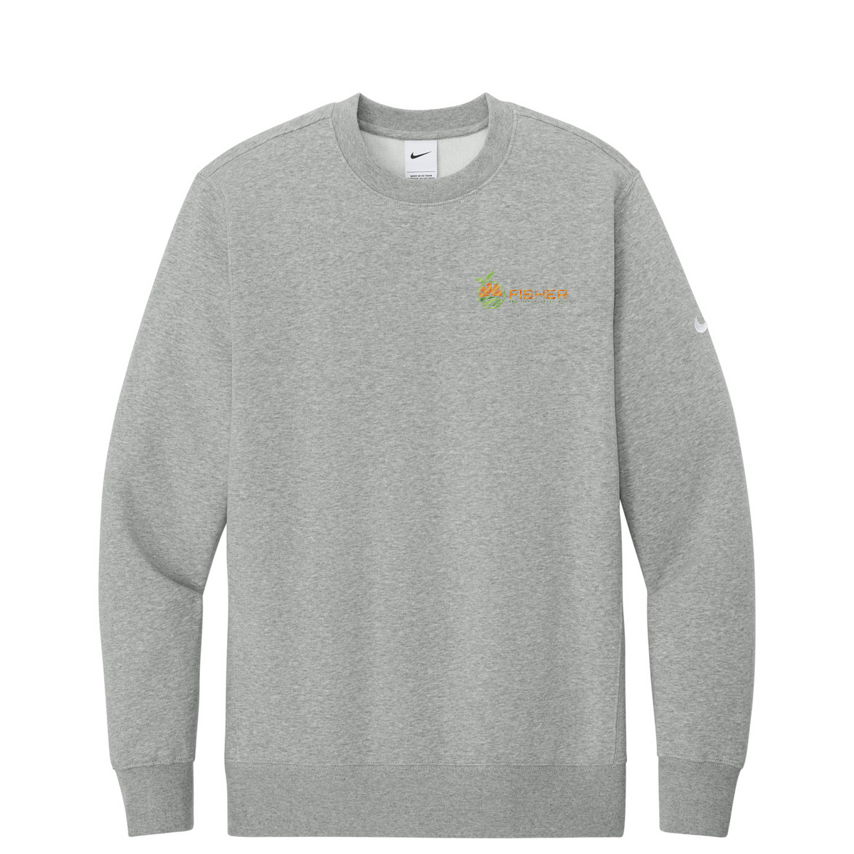 Nike Club Fleece Sleeve Swoosh Crew - Embroidered — Dark Grey Heather