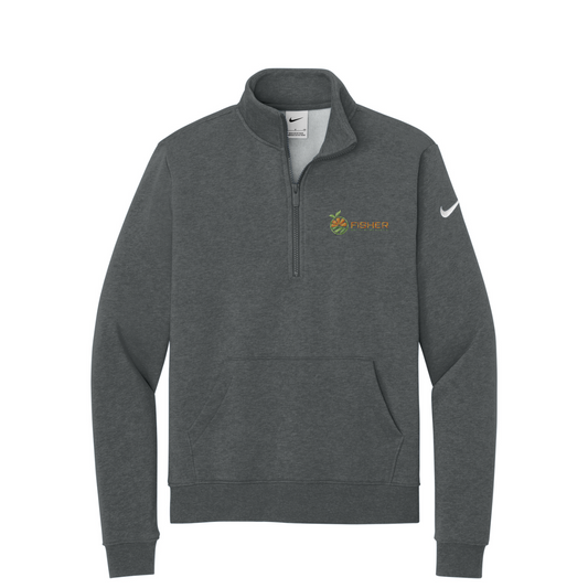 Nike Women's Club Fleece Sleeve Swoosh 1/2-Zip - Embroidered — Charcoal Heather