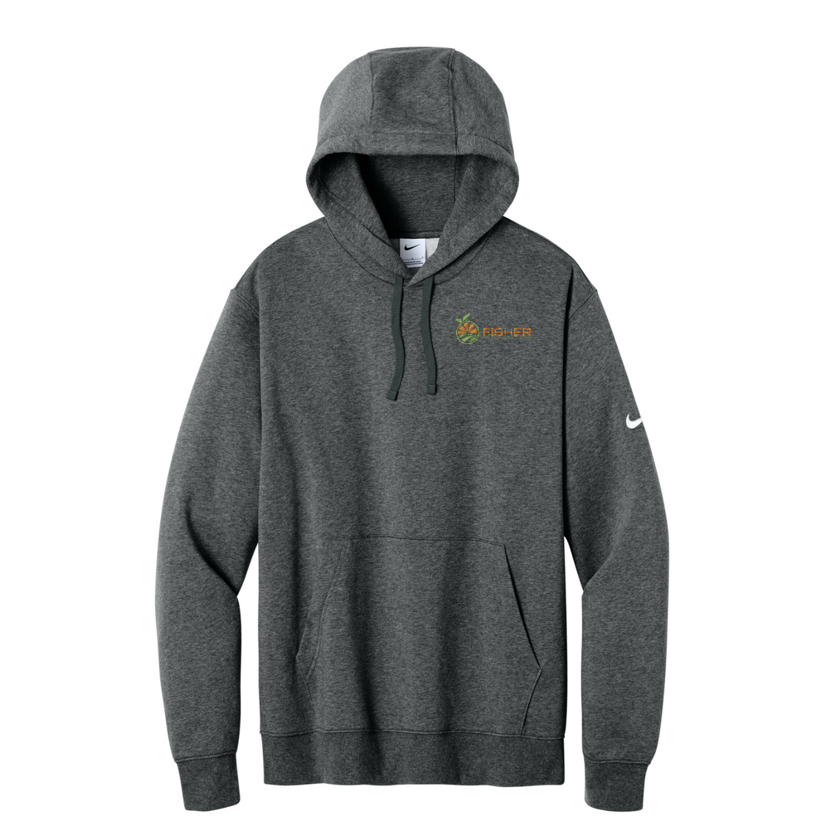 Nike Club Fleece Sleeve Swoosh Pullover Hoodie - Embroidered — Charcoal Heather