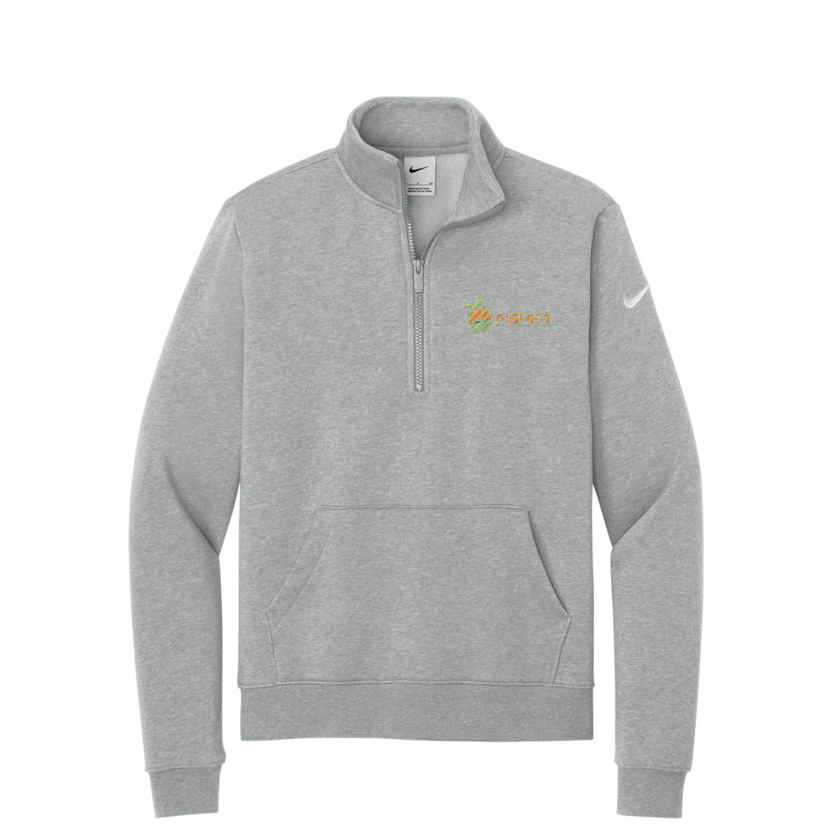 Nike Women's Club Fleece Sleeve Swoosh 1/2-Zip - Embroidered — Dark Grey Heather