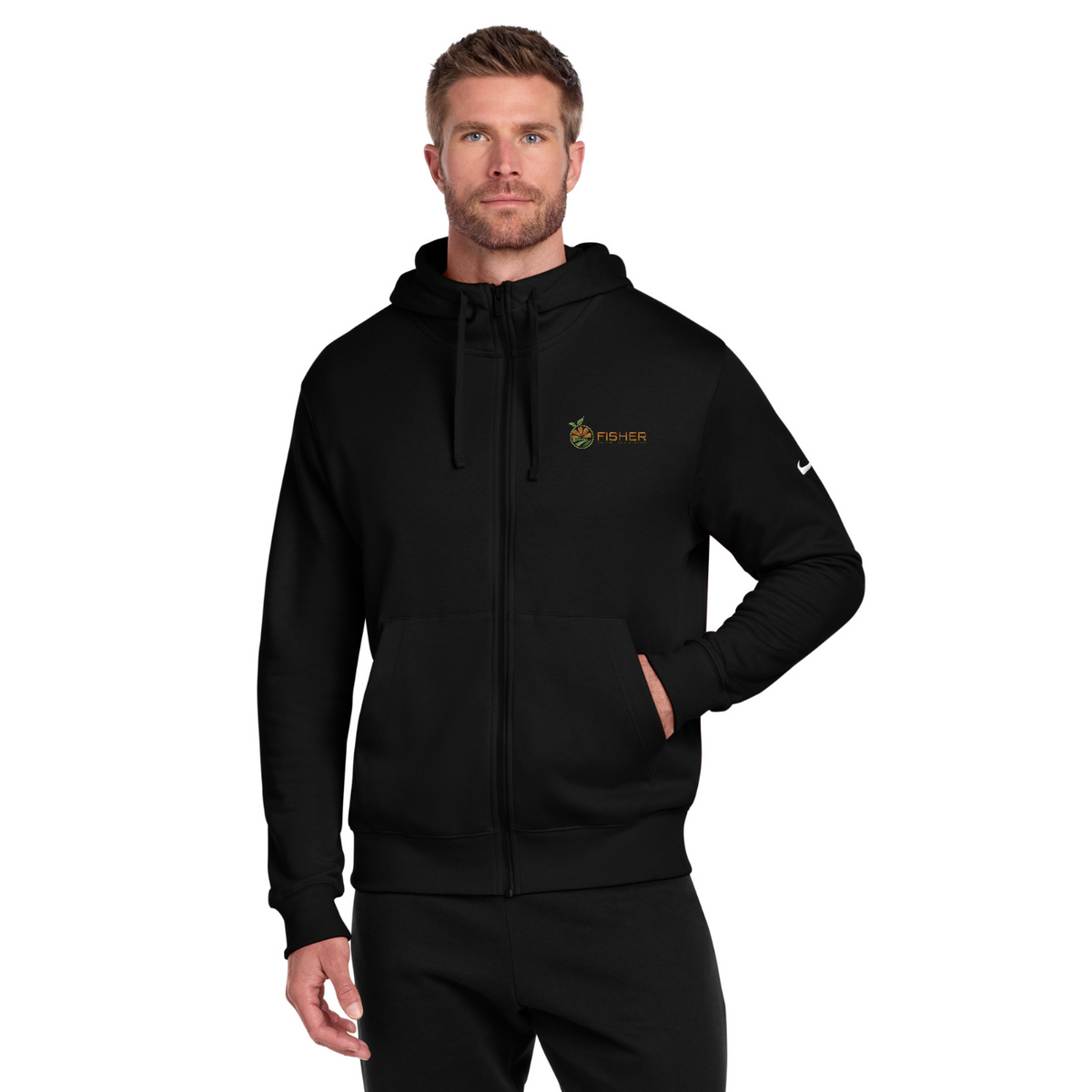 Nike Club Fleece Sleeve Swoosh Full-Zip Hoodie - Embroidered — model