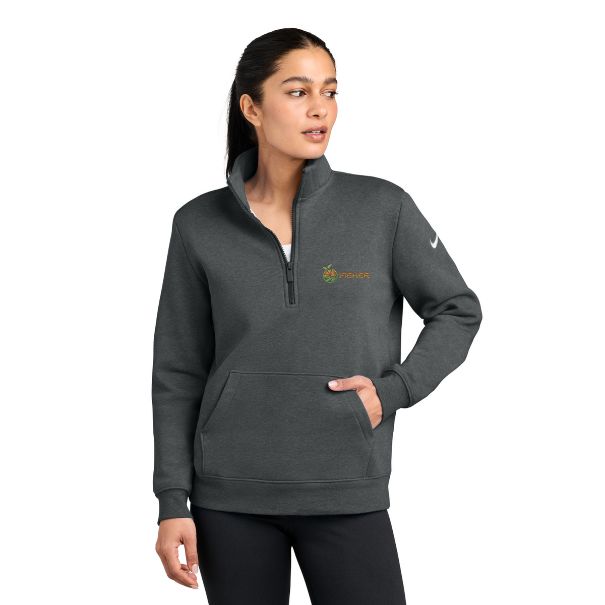 Nike Women's Club Fleece Sleeve Swoosh 1/2-Zip - Embroidered — model