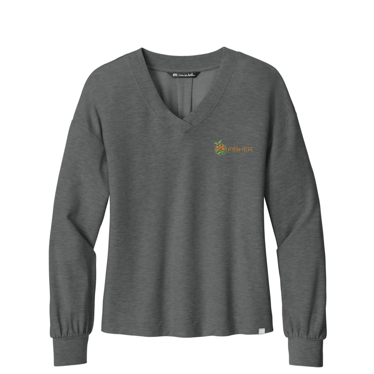 TravisMathew Women's Long Weekend V-Neck - Embroidered — Dark Grey Heather