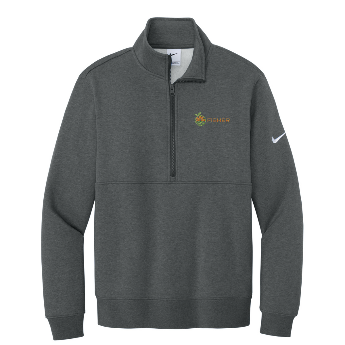 Nike Club Fleece Sleeve Swoosh 1/2-Zip - Embroidered — Charcoal Heather