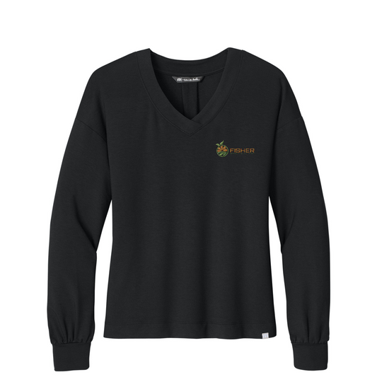 TravisMathew Women's Long Weekend V-Neck - Embroidered — Black