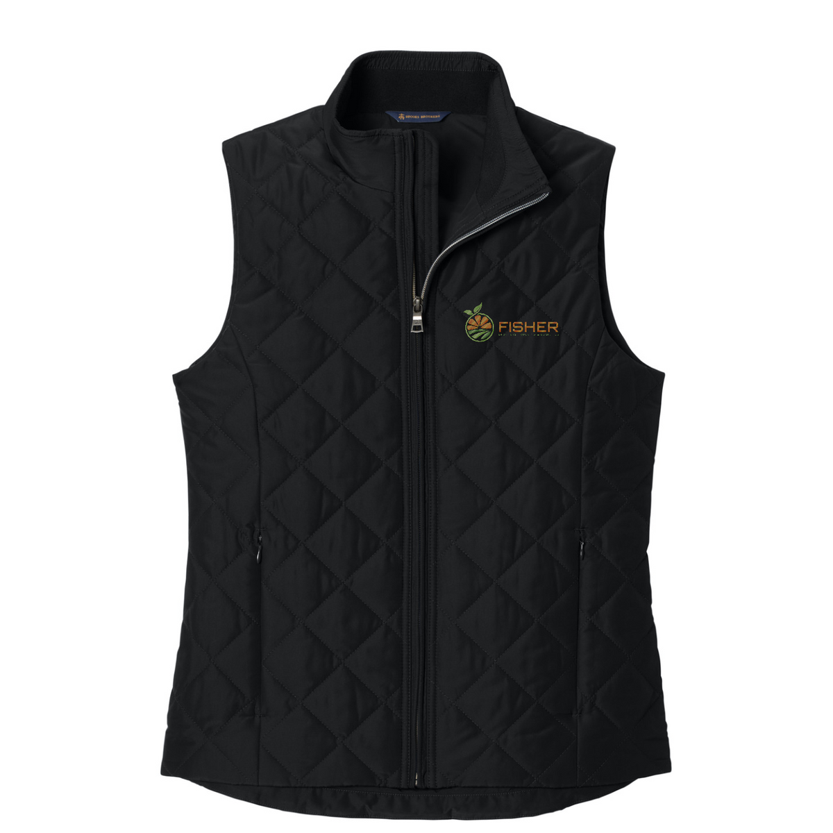 Brooks Brothers Women's Quilted Vest - Embroidered — Deep Black